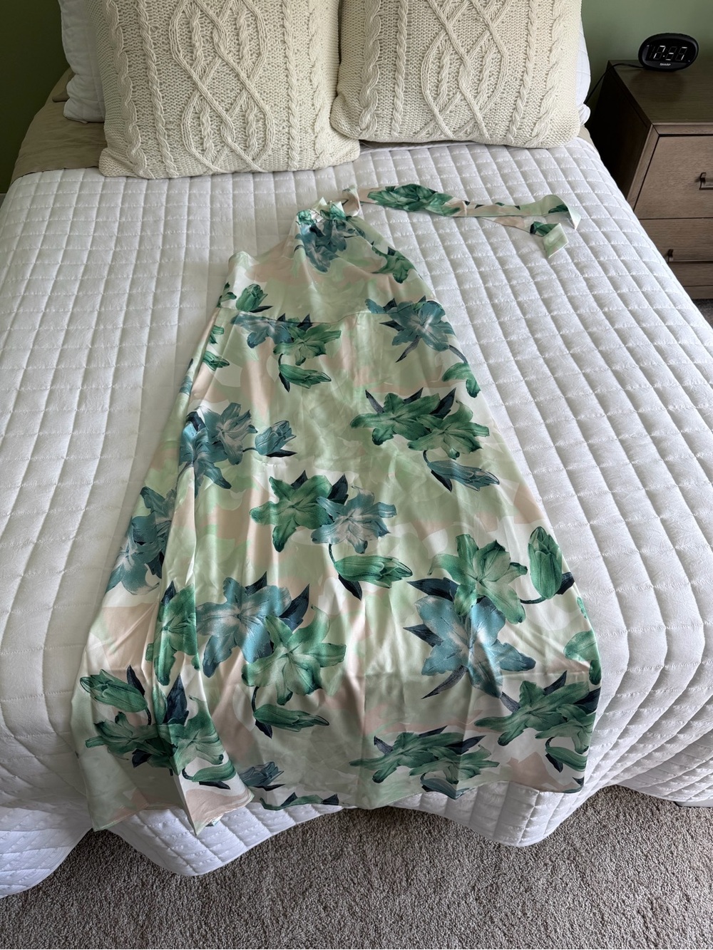 Source Unknown Backless Floral Maxi Dress in Green and Cream
